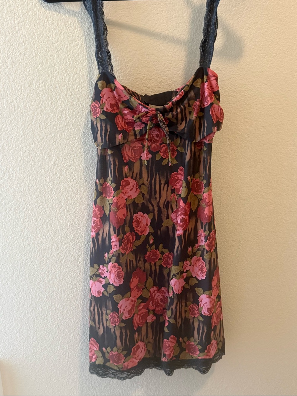Urban Outfitters Black Floral Mini Dress with Pink Roses